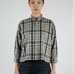 Eskandar Monochrome Plaid Button Down Shirt